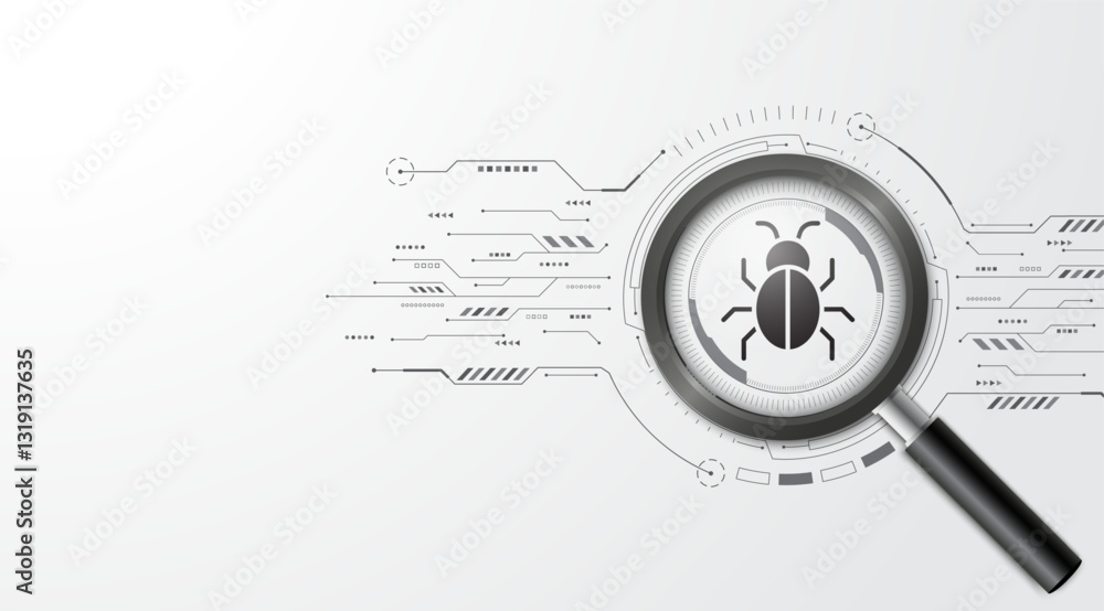 Leinwandbilder Concept of cyber security. Magnifying glass focus malware on the circuit board. Cyber attack and data hack. Dangers of internet theft, Modern futuristic design background. Vector illustration.