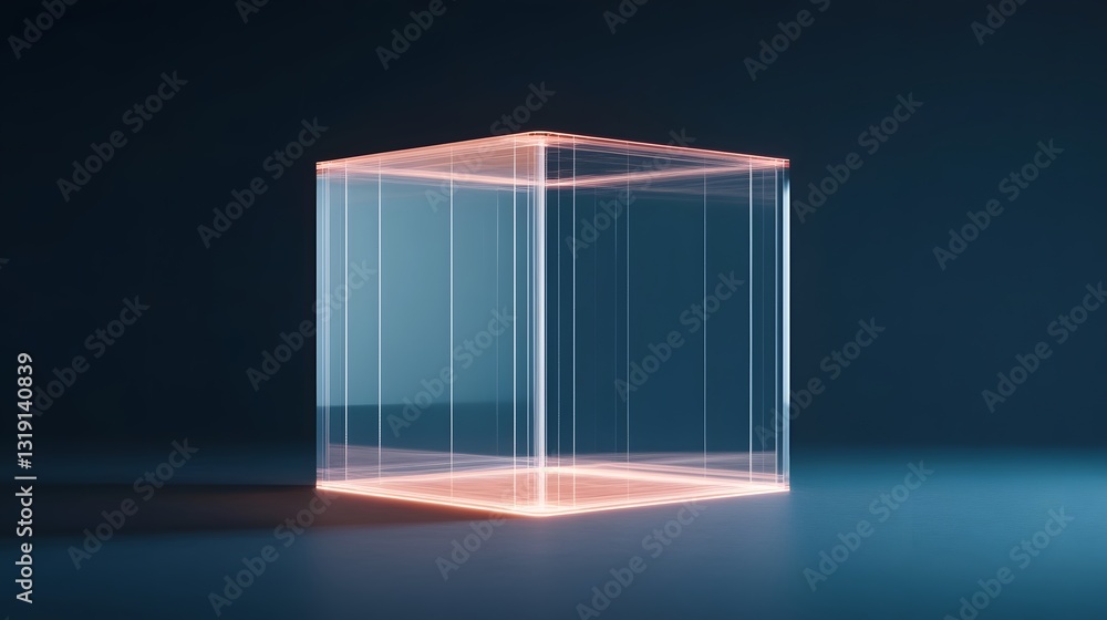 Poster floating transparent glass architecture showcasing interlaced textures with minimal lighting