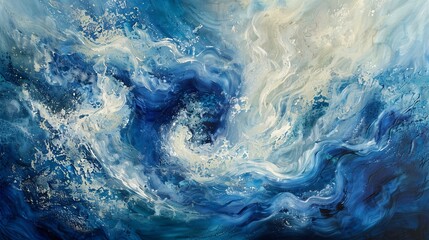 Abstract Blue White Fluid Background with Oceanic Swirls