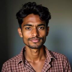 Obraz premium This young resident of India displays a confident and inviting demeanor, his curly hair framing a thoughtful face