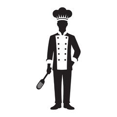 Master Chef silhouette, commanding the kitchen with skill - Chef illustration - Minimalist Chef vector - Profession silhouette
