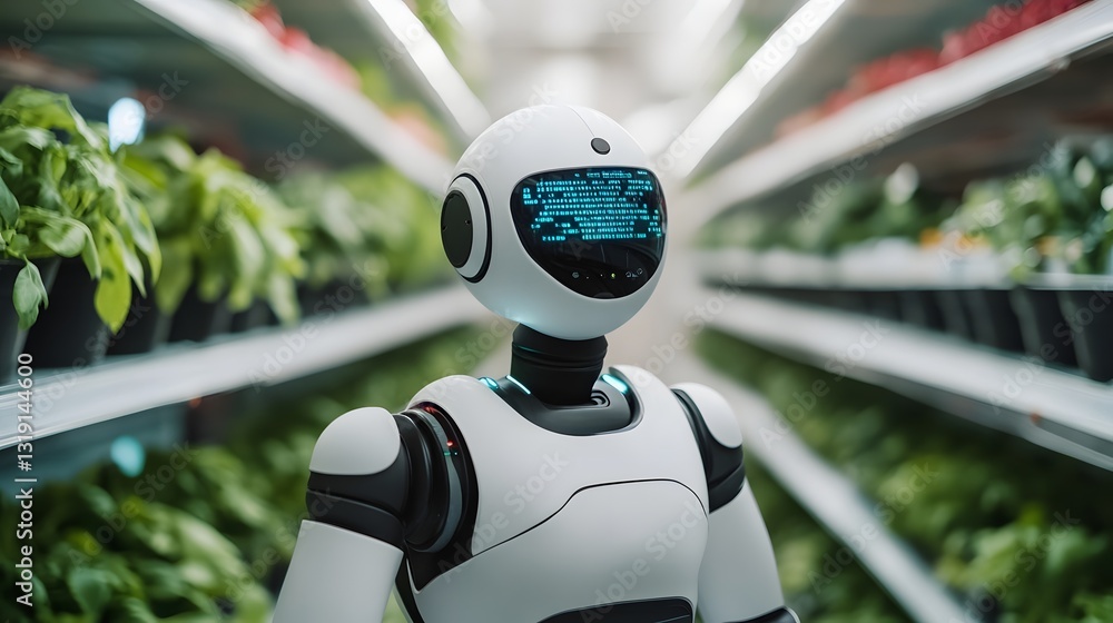 Poster futuristic ai-powered robotic food supply chain system with blockchain technology