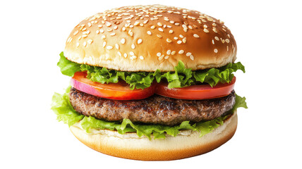 Burger, a gourmet burger with melted cheese, tomato, and juicy beef patty, sesame seed bun, garnished with herbs, food styling,

