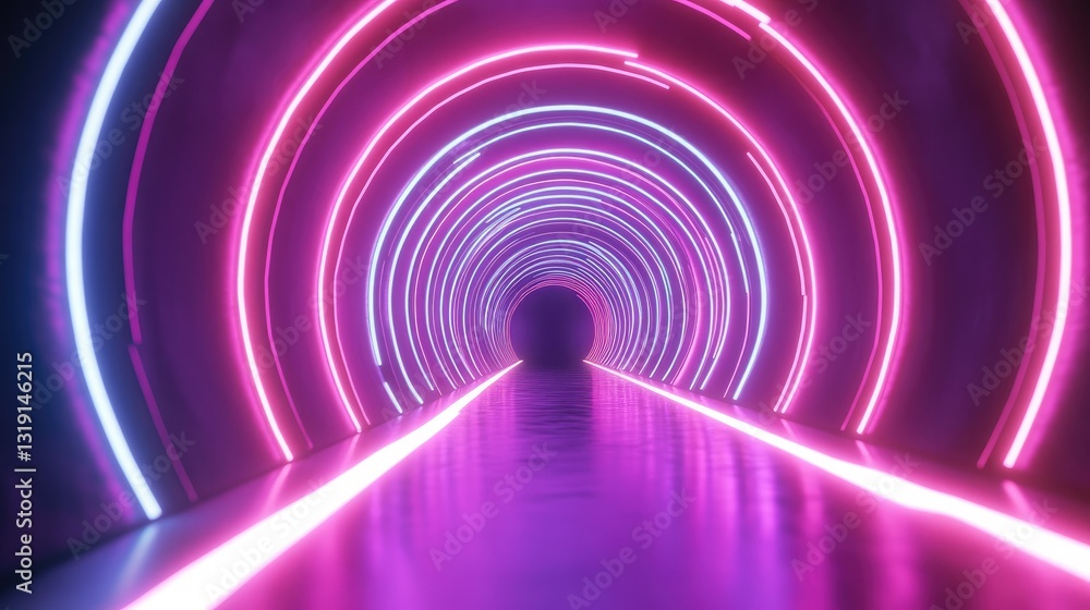 Poster neon abstract tunnel with glowing rings, creating a futuristic sense of depth