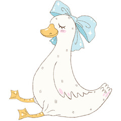 Cute duck cartoon hand drawn watercolor