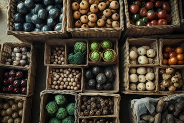 Vibrant Top Down View of Fresh Produce Stall