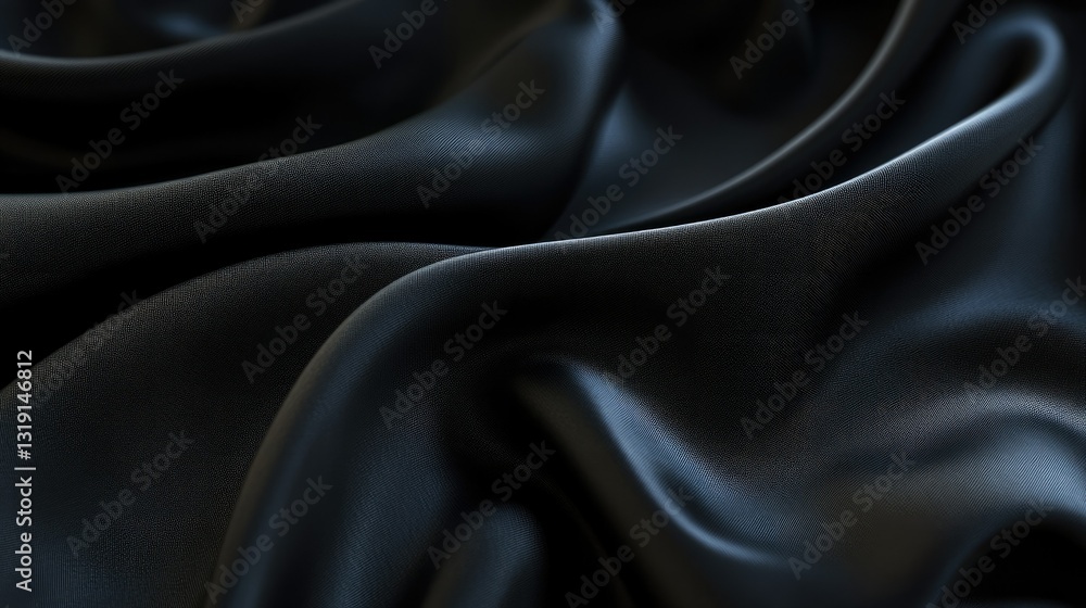 Poster smooth black fabric texture with subtle waves and highlights, creating a stylish minimalist backgrou