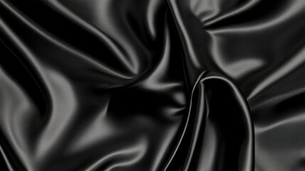Obraz premium Smooth flowing black satin fabric with soft highlights, ideal for high-end fashion or luxury branding.