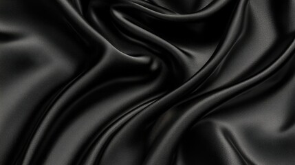 Smooth flowing black satin fabric with soft highlights, ideal for high-end fashion or luxury branding.