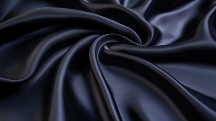 Fototapeta premium Smooth flowing black satin fabric with soft highlights, ideal for high-end fashion or luxury branding.