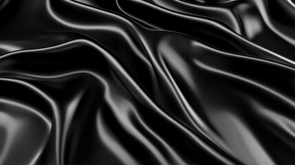 Obraz premium Smooth flowing black satin fabric with soft highlights, ideal for high-end fashion or luxury branding.
