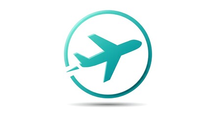 Stylized airplane icon representing travel on a bright white background