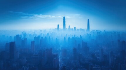 Fototapeta premium City skyline shrouded in early morning mist