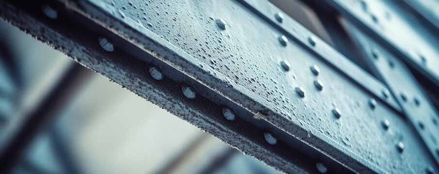 Detailed structural steel beams joined together with metal fasteners
