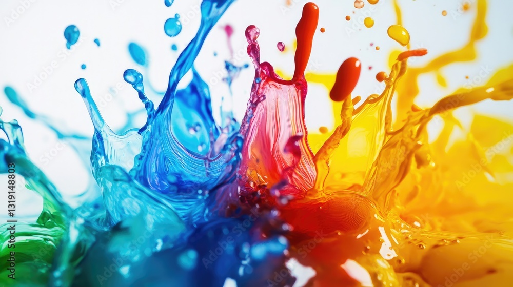 Poster vibrant abstract liquid splash with colorful ink blending, creating a dynamic background