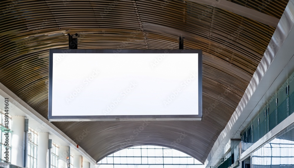 Poster an empty digital signage with copy space. it hangs from the ceiling inside the building