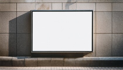 a blank rectangular billboard on a concrete wall. It is an empty sign, perfect for advertising or messaging