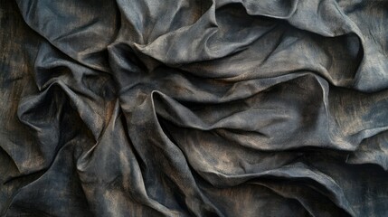 Wrinkled black fabric with dramatic lighting and texture depth, adding mystery and elegance