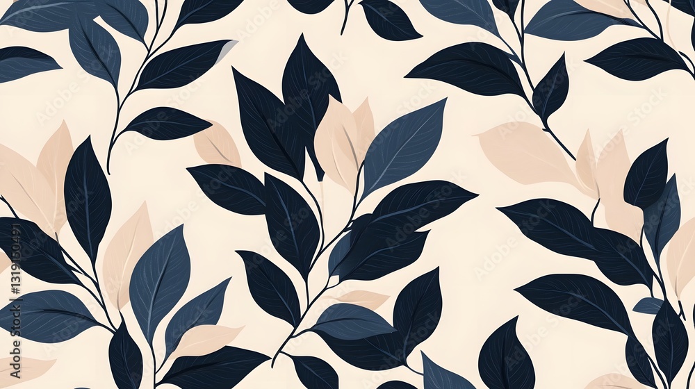 Poster monochromatic botanical pattern with contrasting symmetry