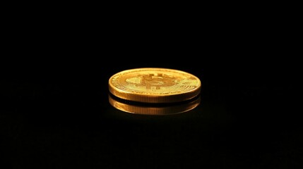 Golden Bitcoin on Black Background