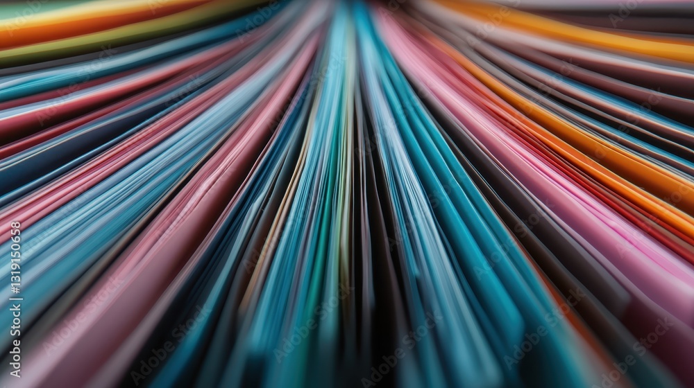 Poster a visually striking close-up of vibrant and colorful sheets of paper overlapping each other, creatin
