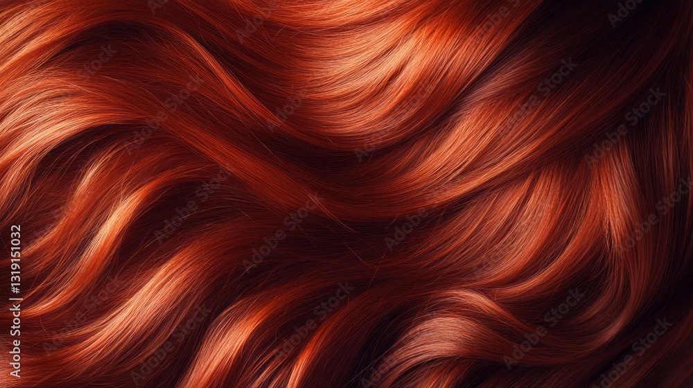 Poster soft strands cascade elegantly, their rich red hue shimmering beautifully. the gentle waves create a