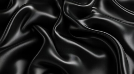 Obraz premium Abstract black fabric waves with deep folds and silky highlights