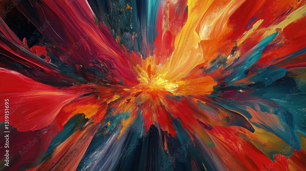 Poster abstract colorful explosion with 3d liquid-like shapes and a modern digital touch