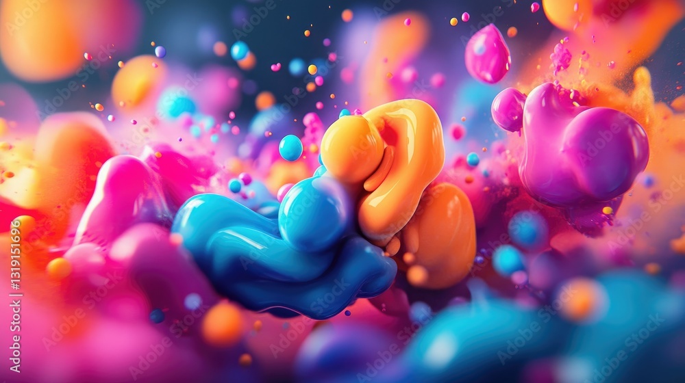 Poster abstract colorful explosion with 3d liquid-like shapes and a modern digital touch