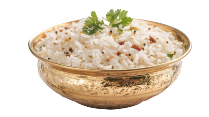 Jasmine rice isolated on a transparent background, Cumin rice or Jeera Rice is a popular Indian main course item made using Basmati rice with basic spices