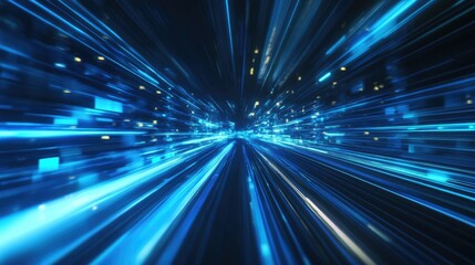 Abstract blue light speed effect with futuristic motion blur and streaks