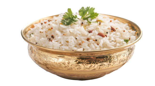 Jasmine rice isolated on a transparent background, Cumin rice or Jeera Rice is a popular Indian main course item made using Basmati rice with basic spices
