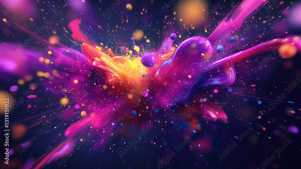 Poster abstract colorful explosion with 3d liquid-like shapes and a modern digital touch