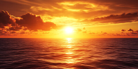 Fototapeta premium Majestic Golden Sunset Over a Serene Ocean Horizon for a Tranquil Coastal View
