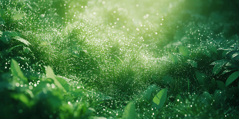 Close-Up of Morning Dew on Fresh Green Grass Ultra-HD for Nature Serenity, Clarity, or Refreshing Aesthetics