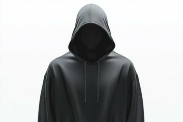 Faceless hooded figure in minimalist setting. Neural network AI generated