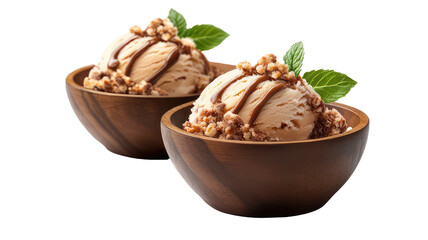 Bowl of chocolate cookies ice cream, A bowl of ice cream with a mint leaf