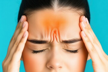 Obraz premium Close up of a woman experiencing headache relief techniques for stress management and wellness concept