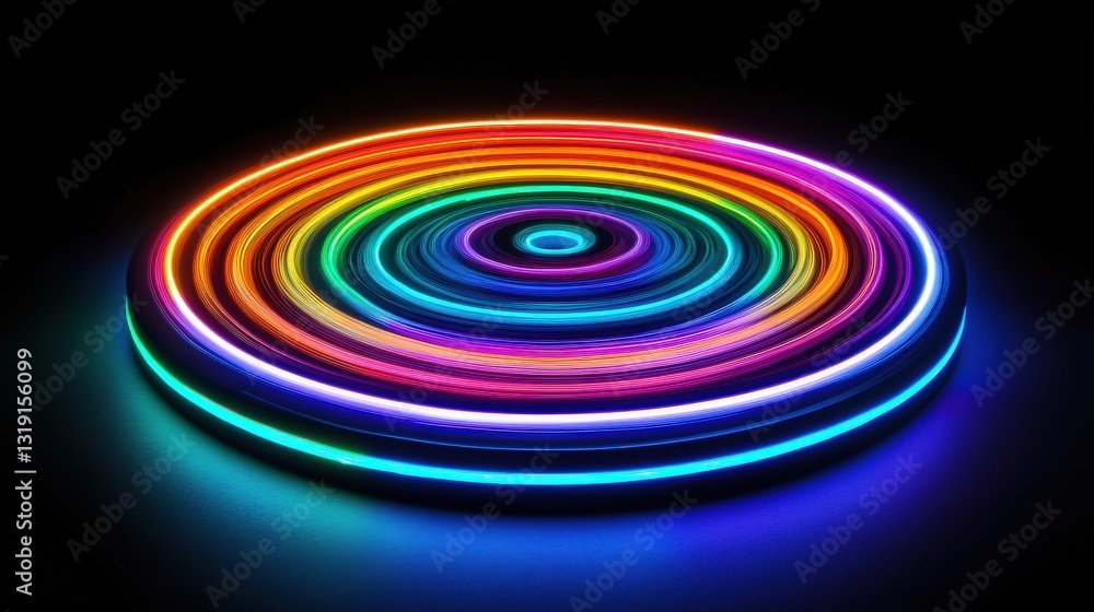 Poster rainbow neon circular light display design