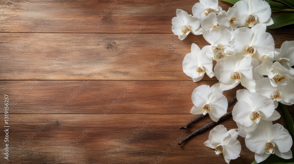 Poster this visually striking photo captures the elegance of white orchids arranged with vanilla beans set 