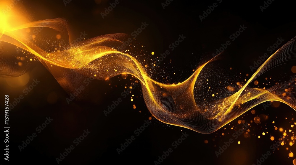 Poster dark abstract background with elegant golden lines and subtle lighting