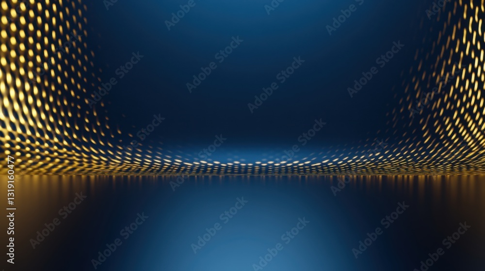 Aufkleber abstract space with glowing spherical patterns across a reflective blue surface and background