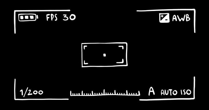 Camera Viewfinder Doodle Animated Pack. Hand-Drawn Loop Overlays with REC, ISO, and Exposure Icons for a Vintage Camcorder Look. Perfect for Video Editing and Storytelling. Alpha Channel Included.