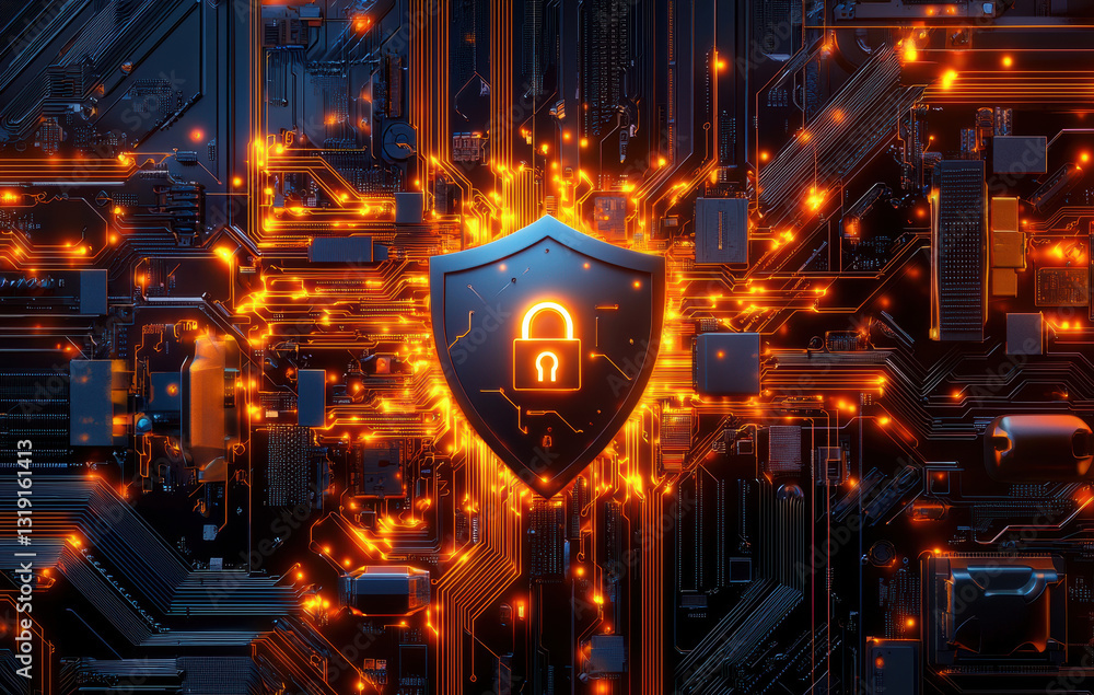 Aufkleber digital shield symbolizing cybersecurity with glowing circuits