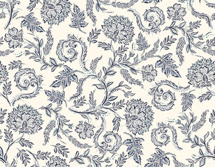 Trendy stylish Hand drawn  floral pattern with paisley and indian flower motifs. damask modern style pattern