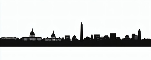 Obraz premium A black silhouette presents a distant city featuring various buildings