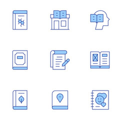 Book icons set. Line Duotone style, editable stroke. phone book, book, science book, guide book, read, conspectus