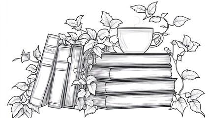 Cozy reading nook books, tea, ivy.  Perfect for relaxation or education