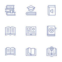 Book icons set. Thin Line style, editable stroke. book, audio book, medical book, open book, library