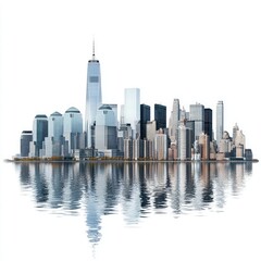 Obraz premium Stunning Panoramic View of the Lower Manhattan Skyline Reflected in Calm Waters